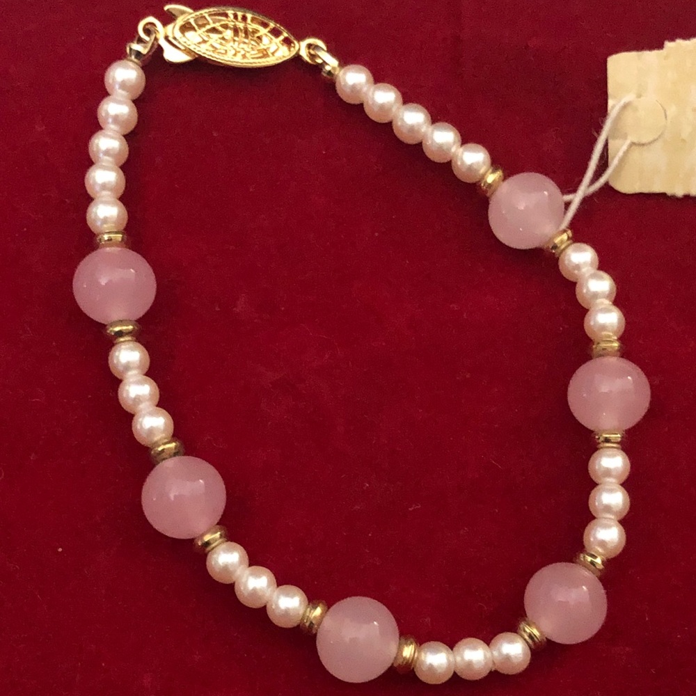 Rose Quartz with Faux Pearls Bracelet- Petite
